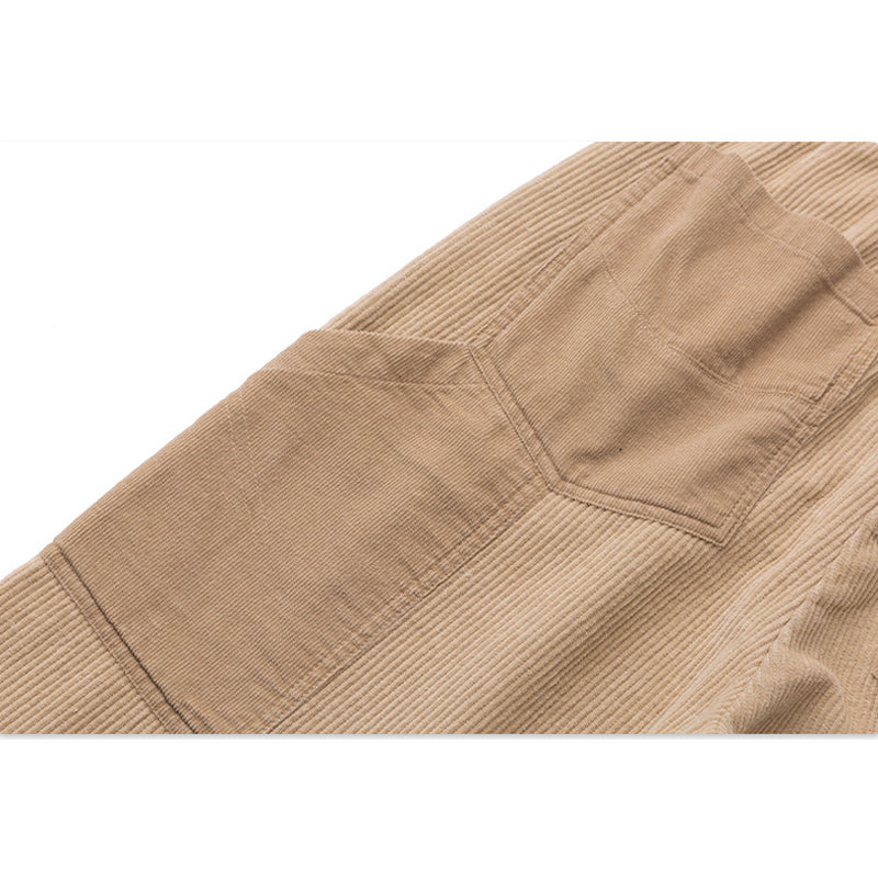 Color-block pocket corduroy slacks