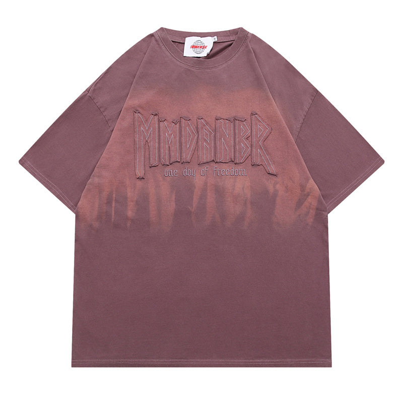 American casual purple gradient print T-shirt
