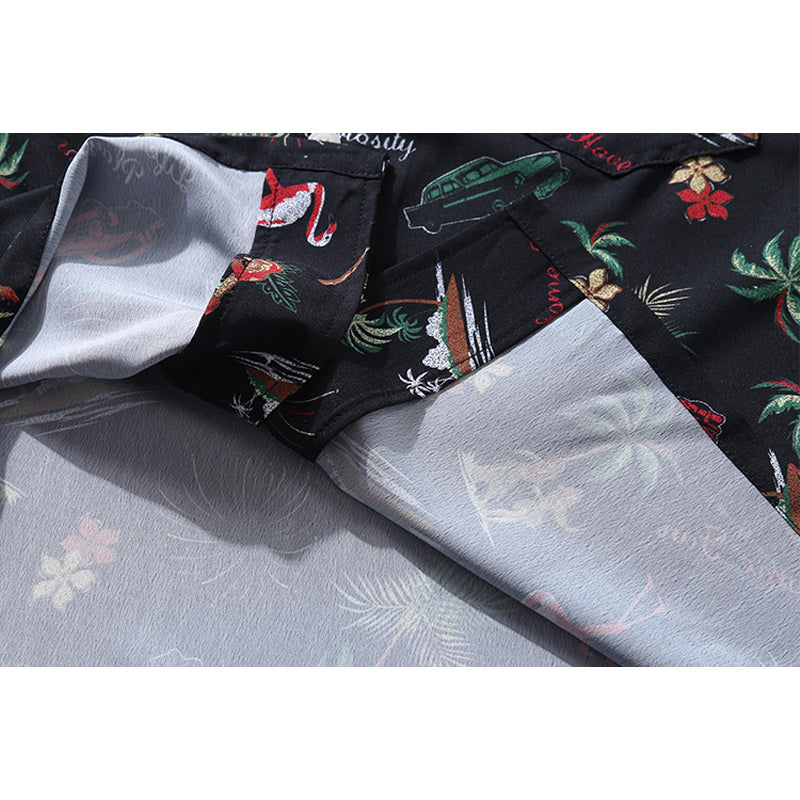 "Palm Trees, Flamingos, and Fireworks" Aloha Shirt