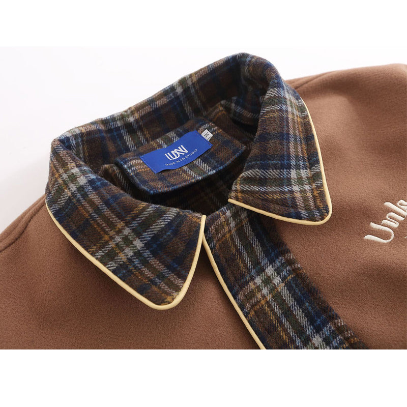 Men's Check Shirt, Fall/Winter, Loose Fit, Alphabet Embroidery, Baseball