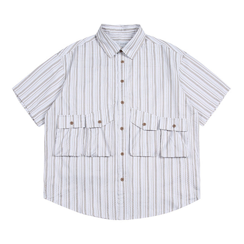 Classic striped functional pocket short sleeve shirt