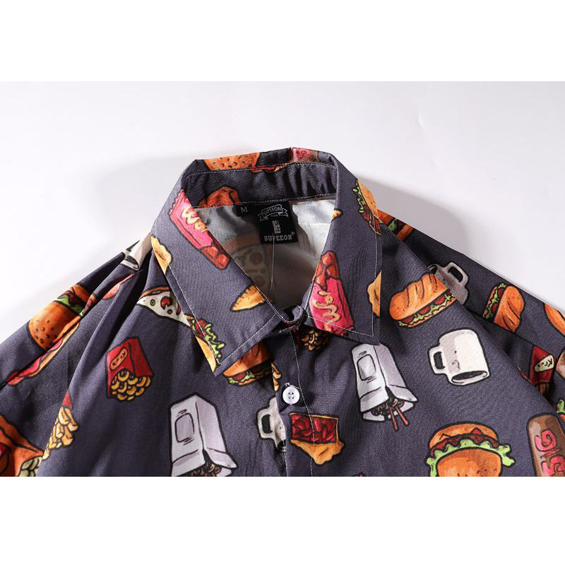 Lightweight Aloha Shirt with Turndown Collar and Fruit Print for Summer