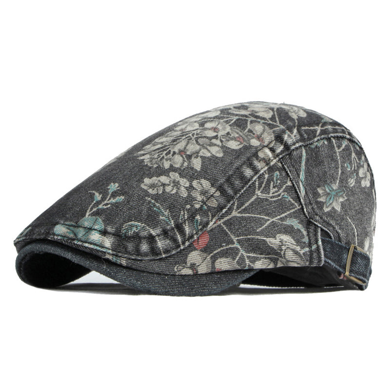Ethnic print washed denim cap