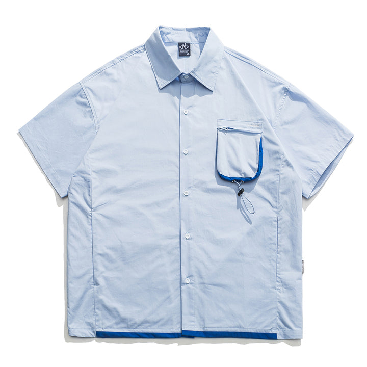 Drawcord pocket cotton short sleeve shirt available in 3 colors