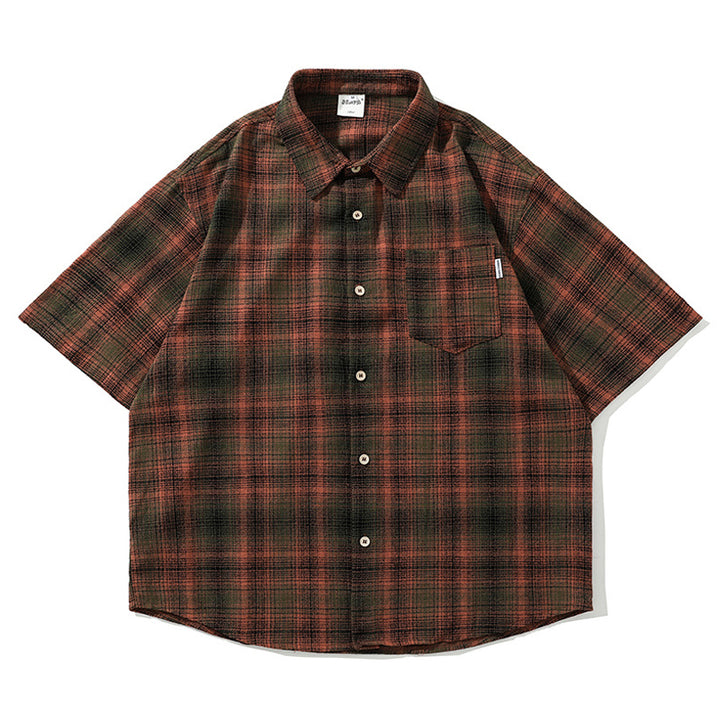 Dyed over-checked short-sleeved shirt