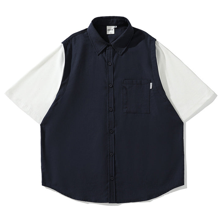 Faux layered cotton short sleeve shirt