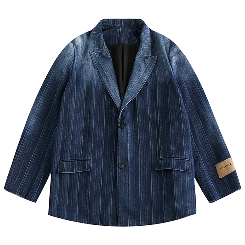 Gradient Washed Striped Stitch Denim Tailored Jacket