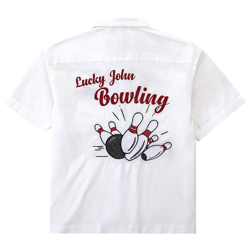 Chain Retro Embroidered Bowling Short Sleeve Open Collar Shirt