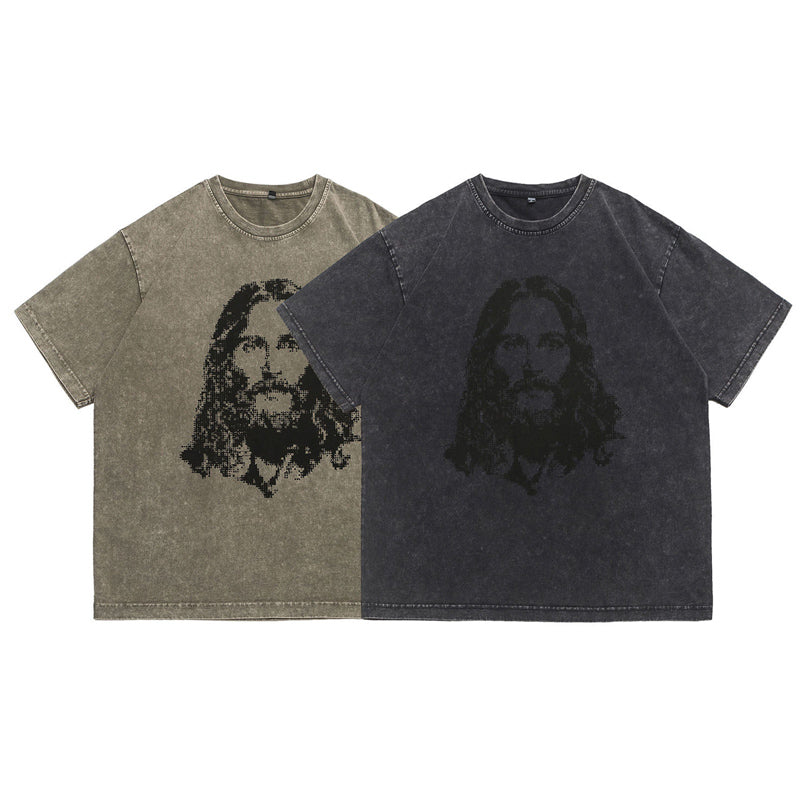 夏新作ロングヘア男性プリント綿100% M-6XL Tシャツ