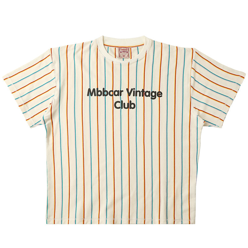 260g レトロカラフルバルーンストライプコットンtee