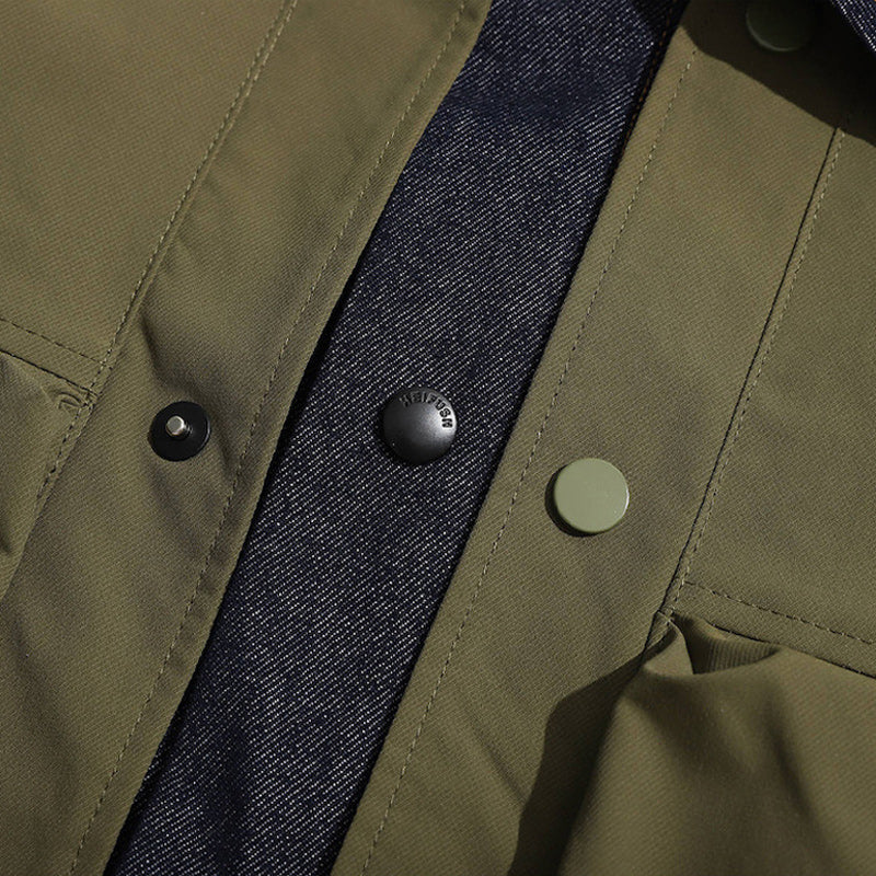 Denim-switched fake layered jacket