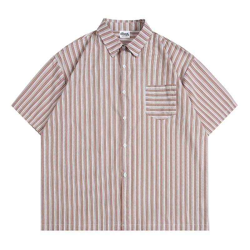 Classic striped work short-sleeved shirt
