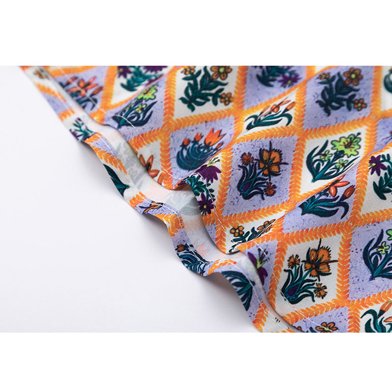 Retro Floral Diamond Short Sleeve Aloha Shirt