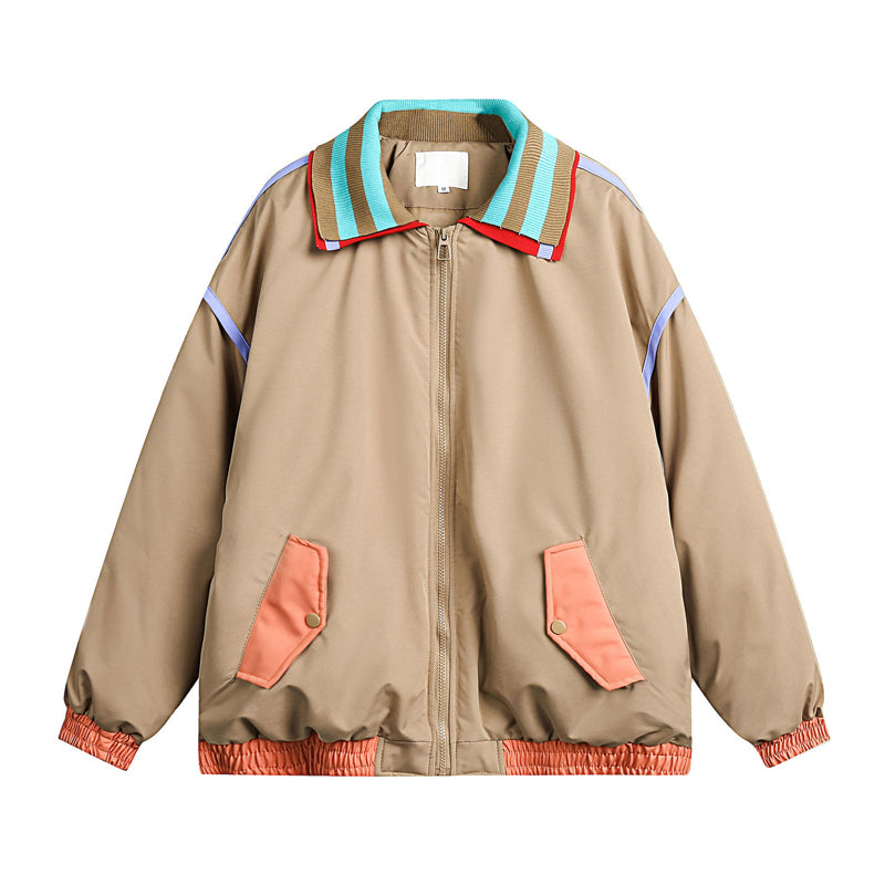 Oversized mixed-color thick coat, loose-fitting down jacket