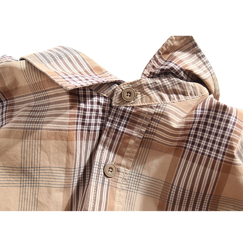 Classic cotton check pattern long sleeve shirt