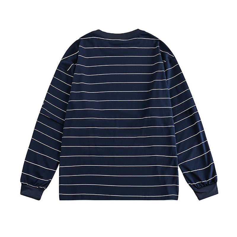 Easy-to-match striped embroidered long-sleeved T-shirt