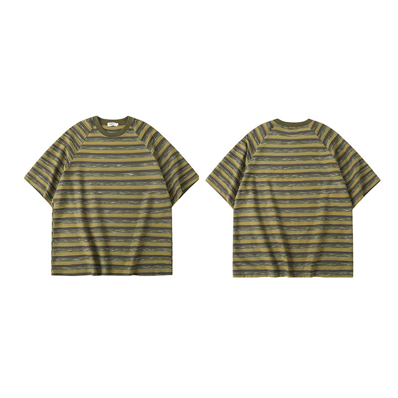 Color-coordinated striped short-sleeved T-shirt