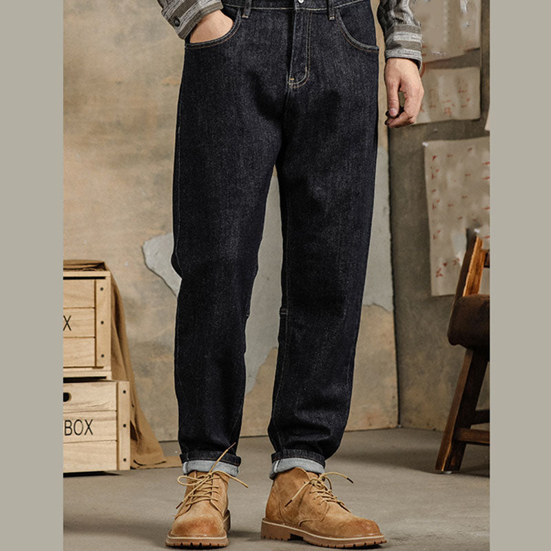 American casual cashew nut floral print tapered denim pants