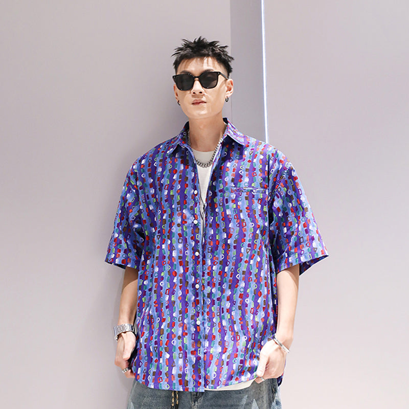 Purple graffiti all-over print aloha short-sleeved shirt