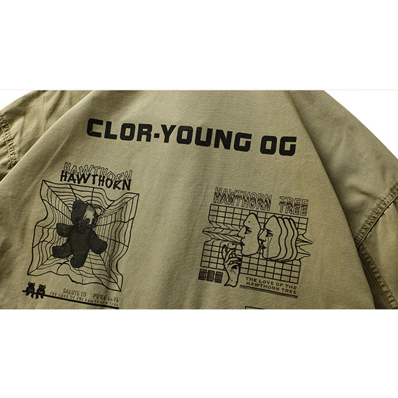 Multi-pocket American casual print jacket