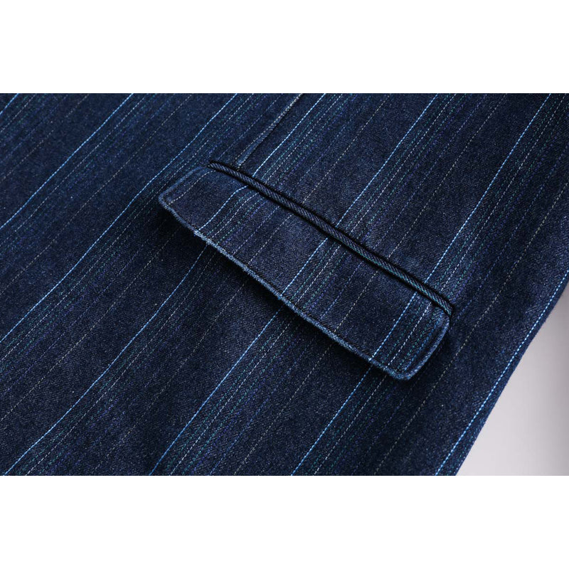 Gradient Washed Striped Stitch Denim Tailored Jacket