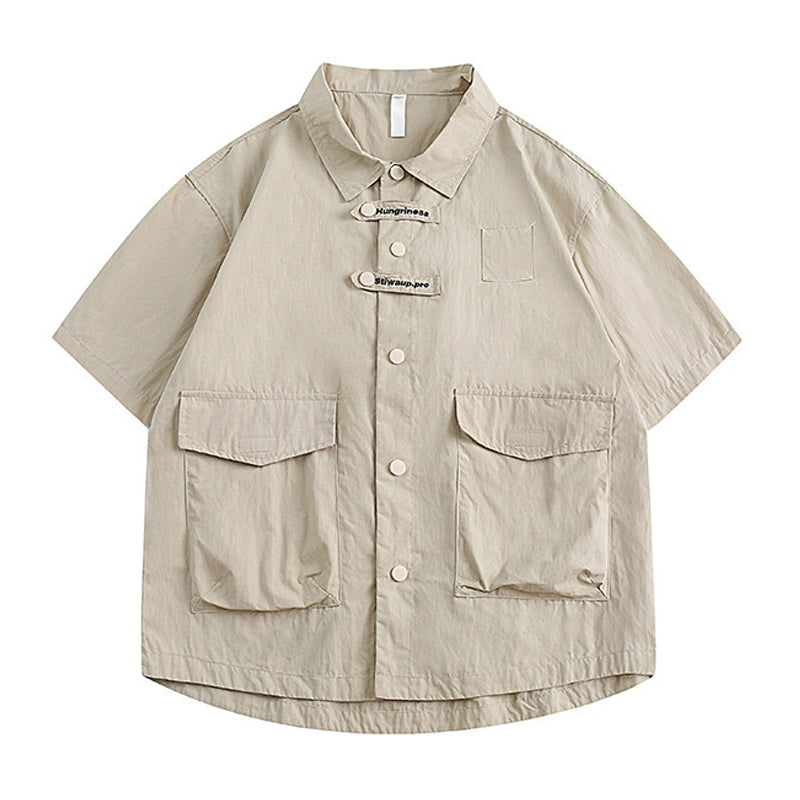 Functional pocket plain casual short sleeve shirt