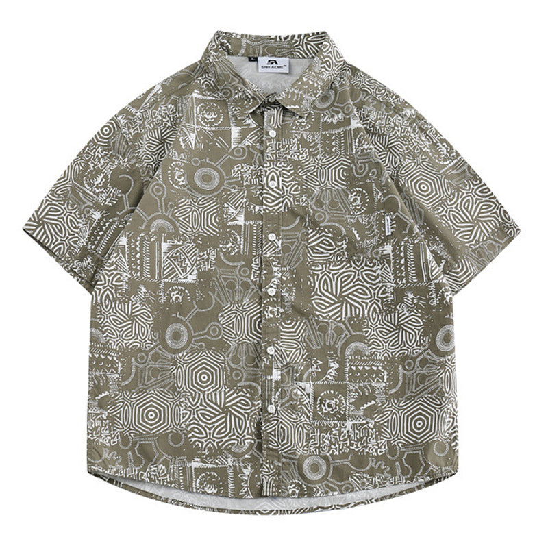 Retro print graffiti short sleeve shirt