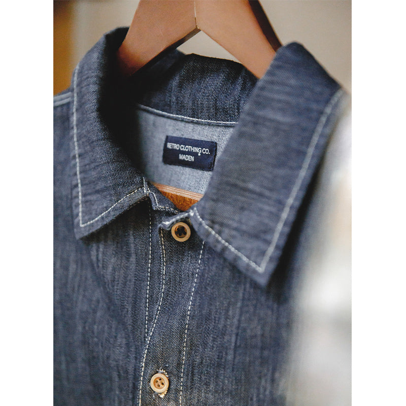 Denim work shirt with large "U" pocket