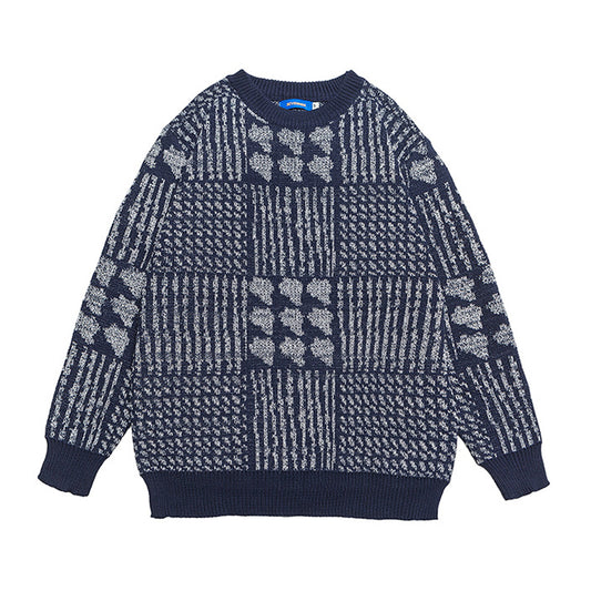 Printed round neck loose knit sweater
