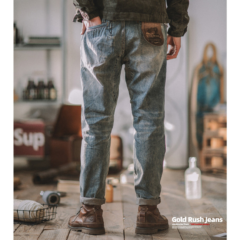 American casual used flap pocket tapered denim pants