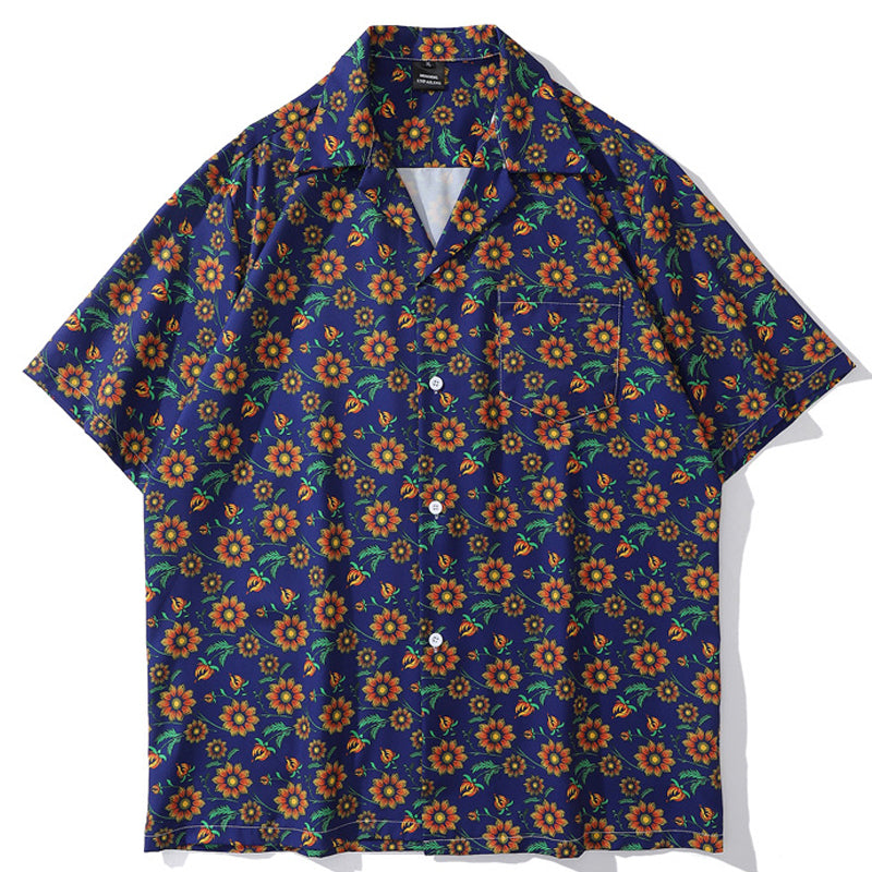 New summer sunflower print short sleeve shirt