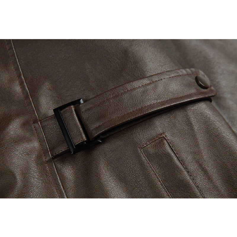 Classic American casual plain PU leather jacket