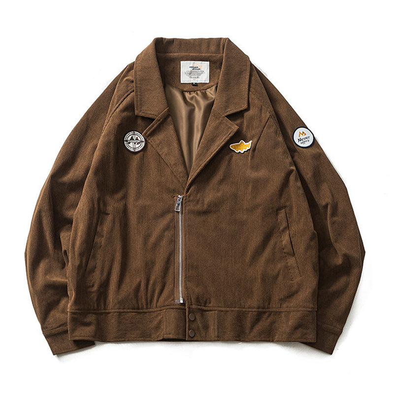 Plain corduroy coat with label decoration