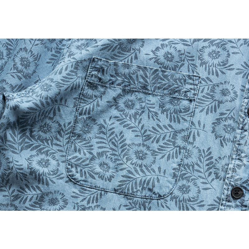 Denim blue all-over print short-sleeved shirt