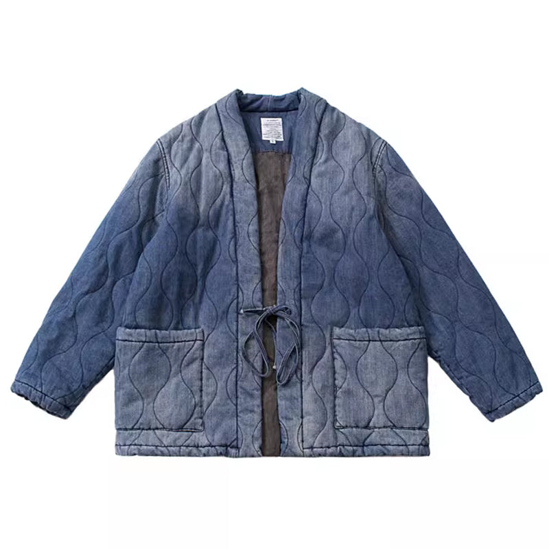 Casual denim hanten jacket with padding, loose cargo down jacket