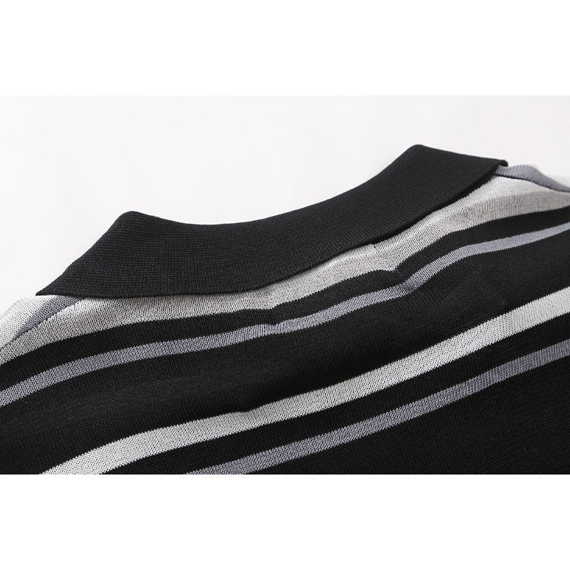 Retro Striped Stockinette Knit Polo Shirt