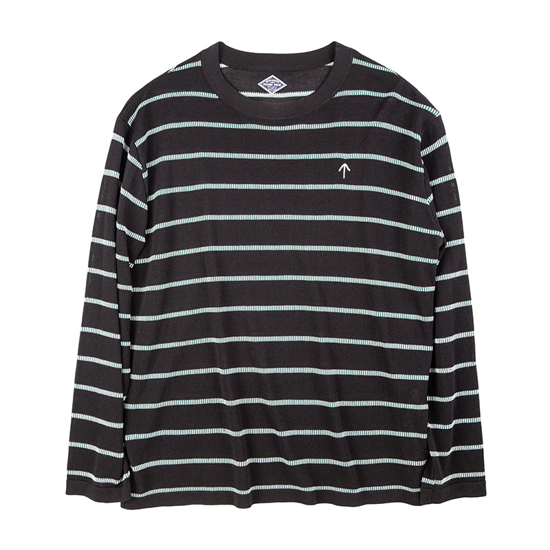 "Up Arrow" Embroidered Striped Knit Long Sleeve Tee