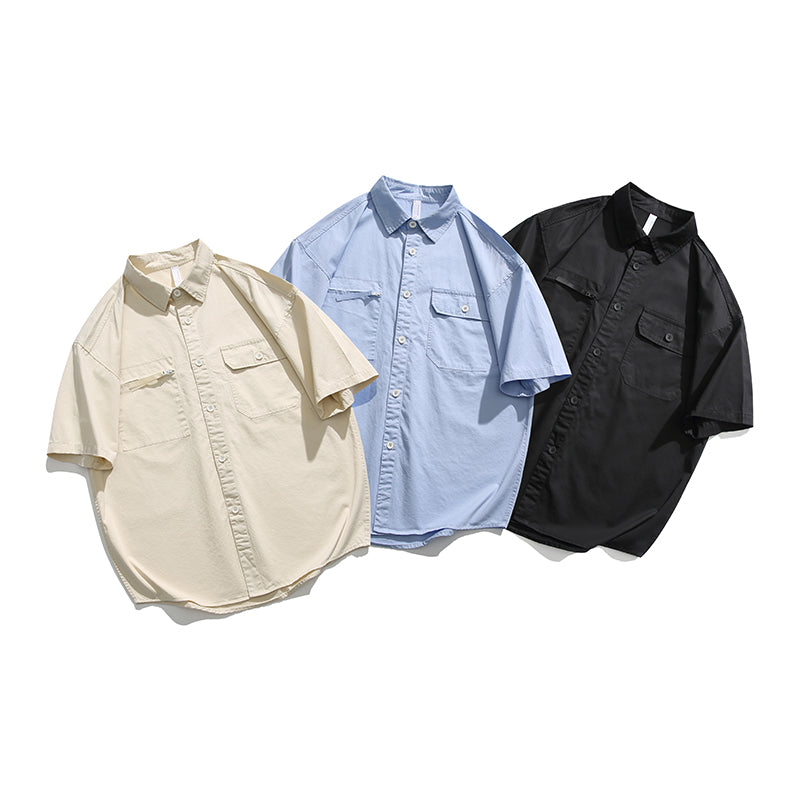 Classic plain zipper pocket work shirt