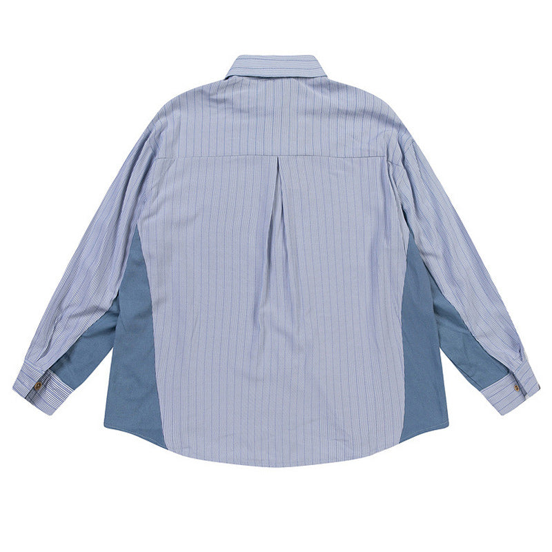 Striped color-block long-sleeved shirt