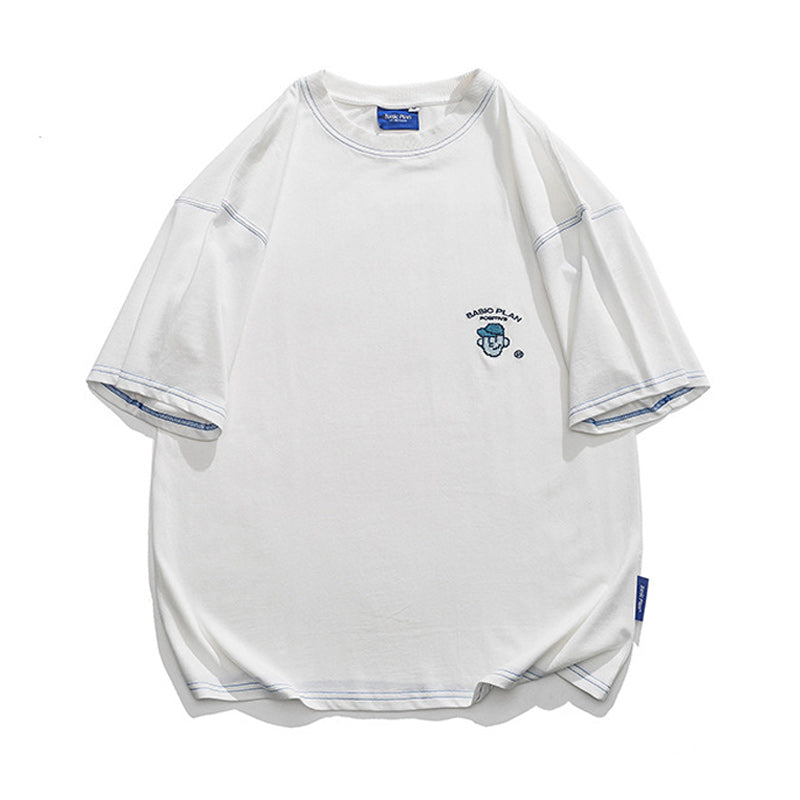 Fresh embroidered color matching short sleeve T-shirt