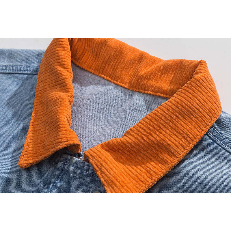 Orange corduroy washed denim jacket