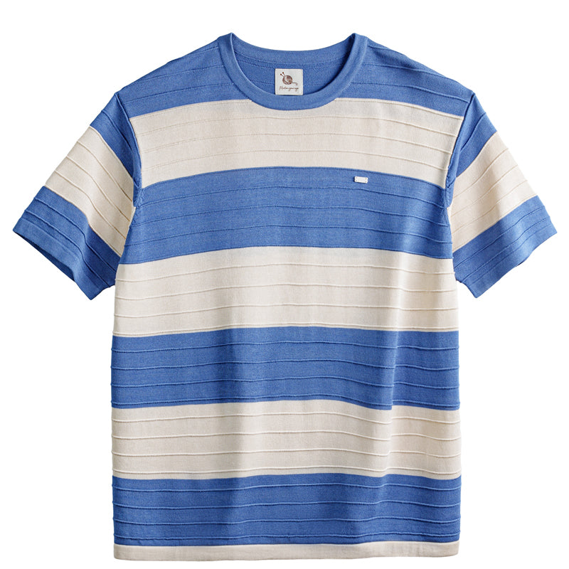 "3D-STRIPE" Border Pattern Linen-Like Knit Tee