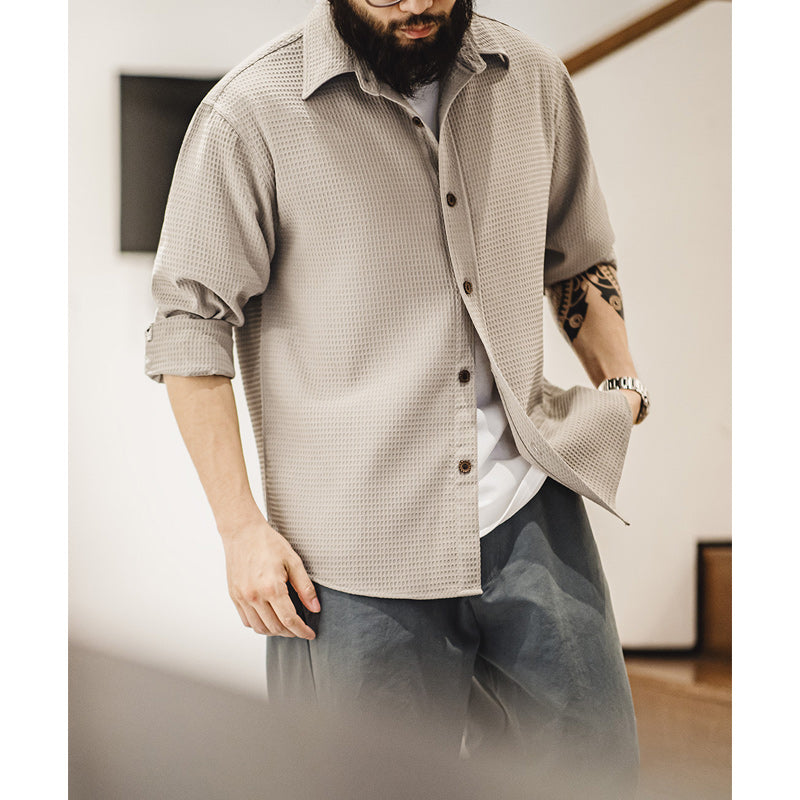 Two-tone waffle long-sleeved work shirt