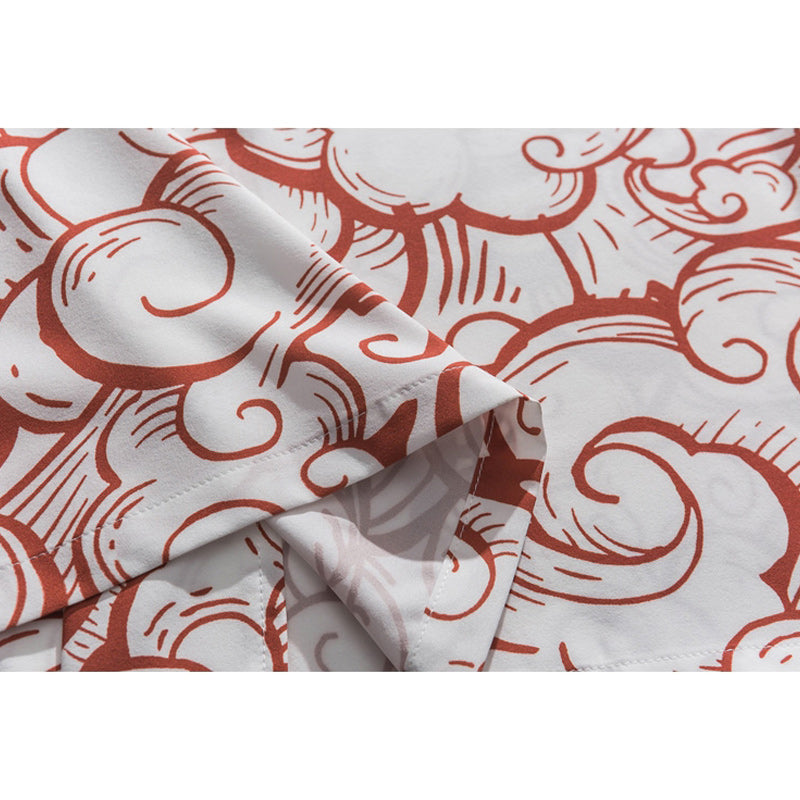 Cuban color "Wave" all-over print aloha shirt, short sleeves