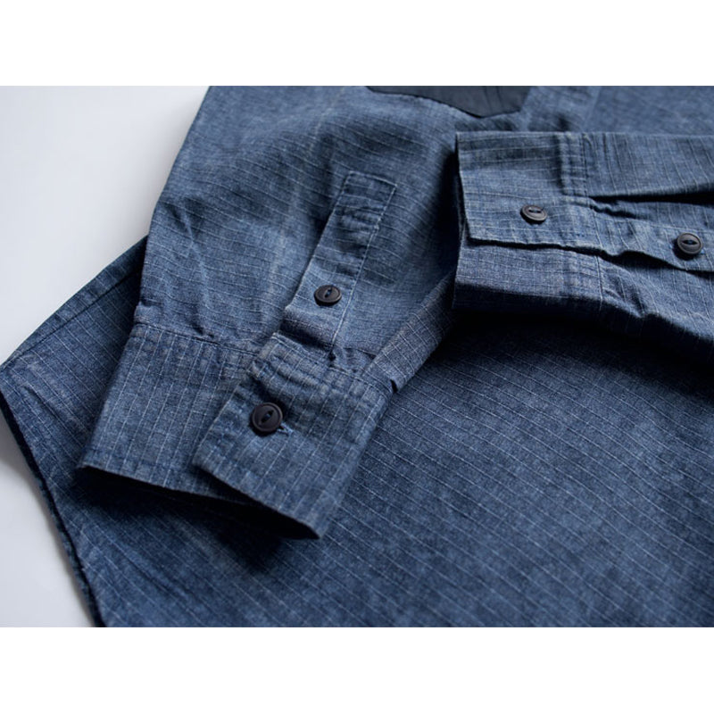 Elbow patch checkered indigo dyed shirt