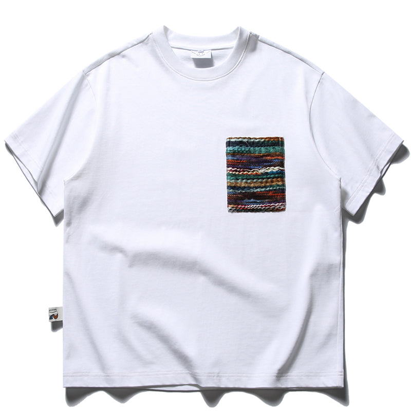 300g夏新作編みポケットエスニック風Tシャツ