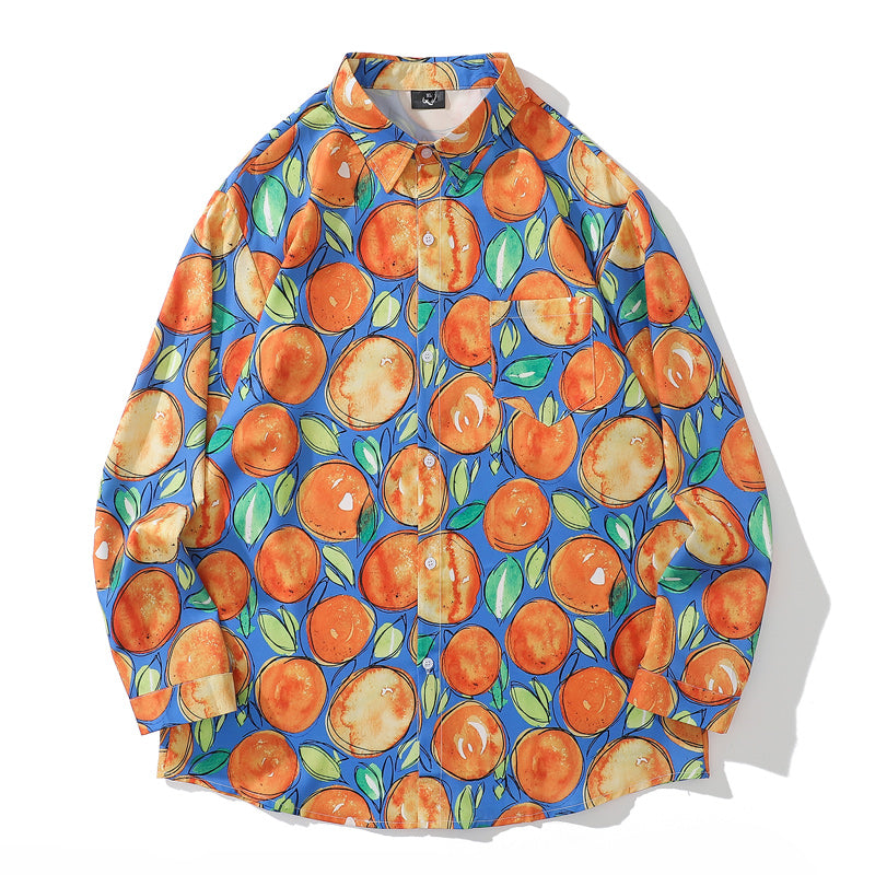 Autumn Fruit Print Long Sleeve Shirt