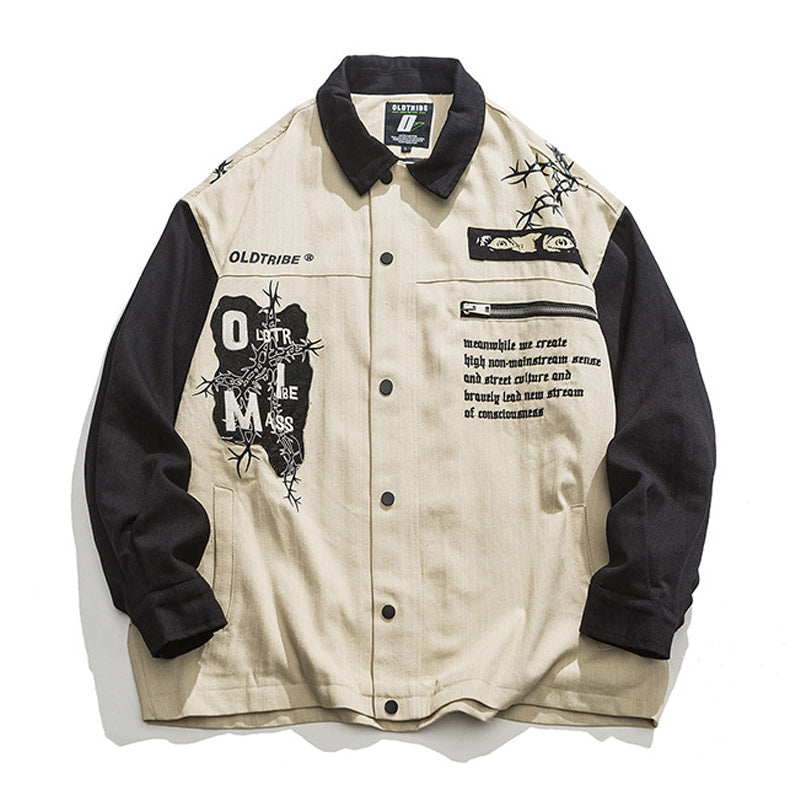 American casual embroidered retro color combination jacket