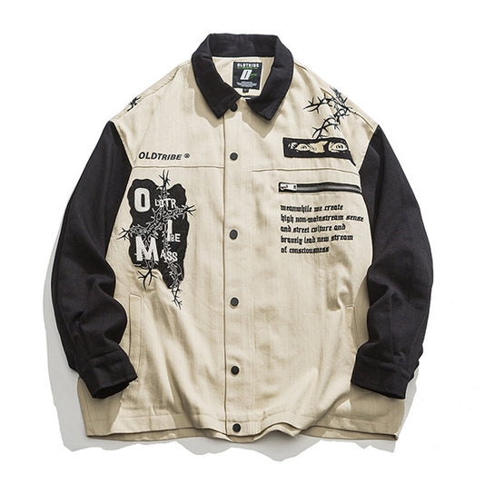 American casual embroidered retro color combination jacket