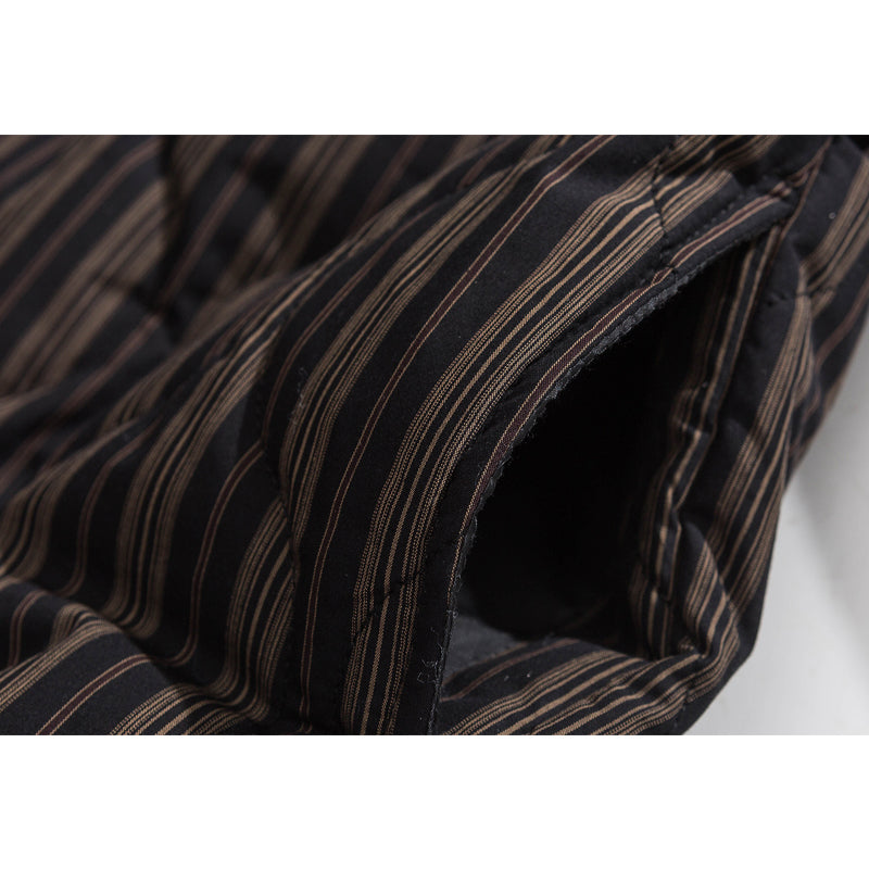 Winter Casual Striped Coat with Turndown Collar and Warm Down Jacket